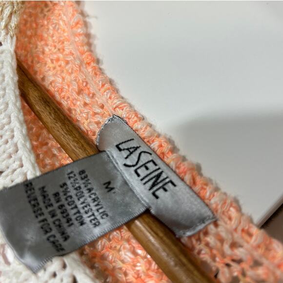 LaSeine Women’s M 3/4 Sleeve Open Knit Sweater Boho Multicolor Pink Cream‎ - Picture 3 of 9